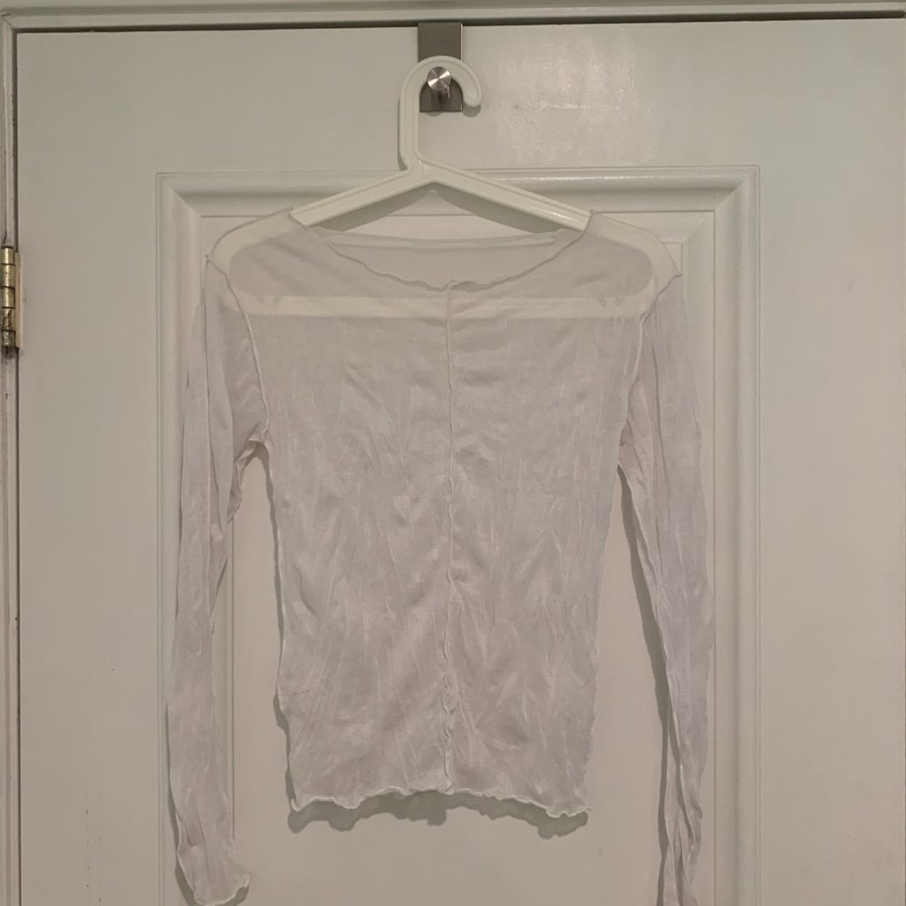 Urban Outfitters Classic Sheer White Long-Sleeve Shirt with Scalloped Hem - Picture 2 of 2